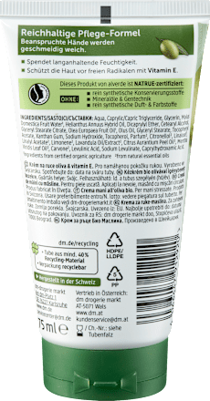 Védő és ápoló kézkrém bio olívával és E-vitaminnal, igénybevett bőrre alverde NATURKOSMETIK