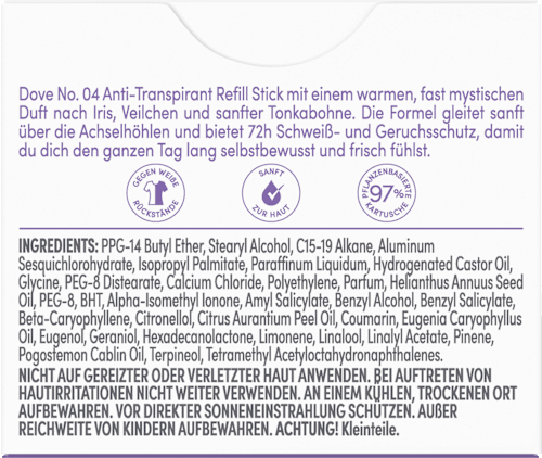 Antitranspirant Deostick Veilchen- & Tonkabohnenduft, Nachfüllpack Dove