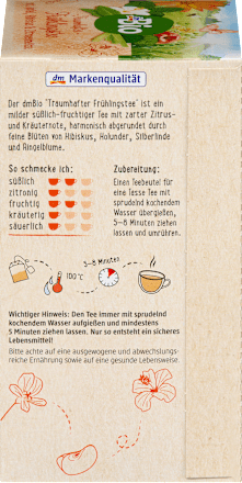 Früchtetee "Traumhafter Frühlingstee" mit Apfel, Hibiskus & Zitronenmelisse (20 Beutel) dmBio