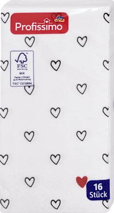 Салфетки Малки сърца, 3-пластови, 33 x 33 cm Profissimo