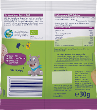 Babysnack Heidelbeer Reiswaffeln, ab dem 8. Monat HiPP