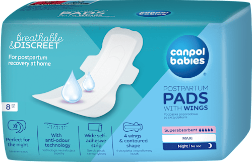 Dyskretne podpaski poporodowe ze skrzydełkami Night Canpol babies