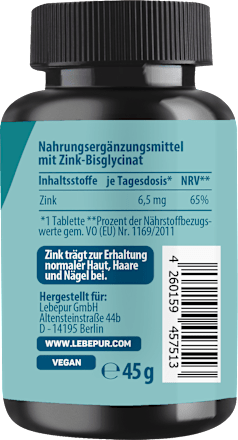 Zink Tabletten 180 St Lebepur