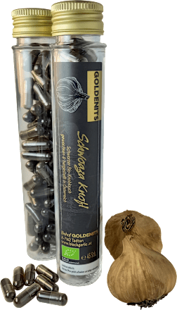 Schwoaza Knofel Schwarze Knoblauch in Kapselform GOLDENITS