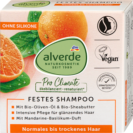 Pro Climate trdi šampon za lase z vonjem mandarine in bazilike alverde NATURKOSMETIK