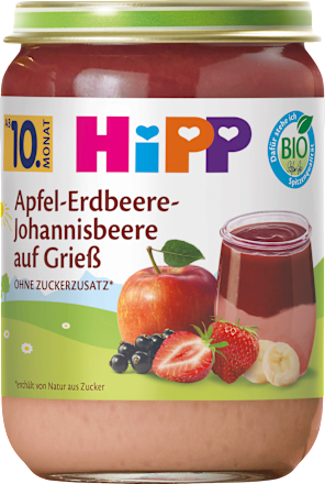 Frucht & Getreide Dessert Apfel-Erdbeere-Johannisbeere auf Grieß ab dem 10. Monat HiPP