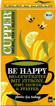 Gewürztee "Be Happy" mit Zitrone, Zimt, Ingwer, schwarzer Pfeffer (20 Beutel) Cupper