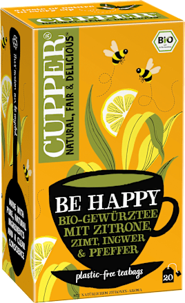 Gewürztee "Be Happy" mit Zitrone, Zimt, Ingwer, schwarzer Pfeffer (20 Beutel) Cupper