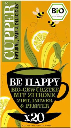 Gewürztee "Be Happy" mit Zitrone, Zimt, Ingwer, schwarzer Pfeffer (20 Beutel) Cupper