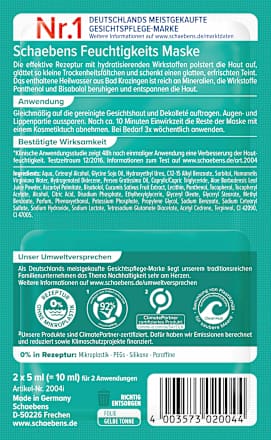 Gesichtsmaske Feuchtigkeitsspendend Schaebens