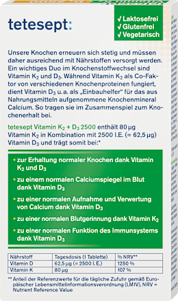 Vitamin K2 + D3 Tabletten 30 St tetesept