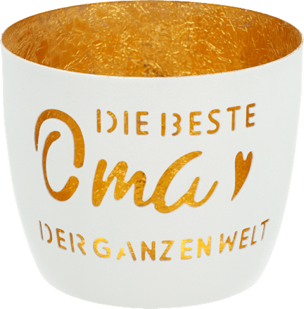 Metallkerzenhalter mit Spruchausstanzung "Oma", weiß-gold Dekorieren & Einrichten