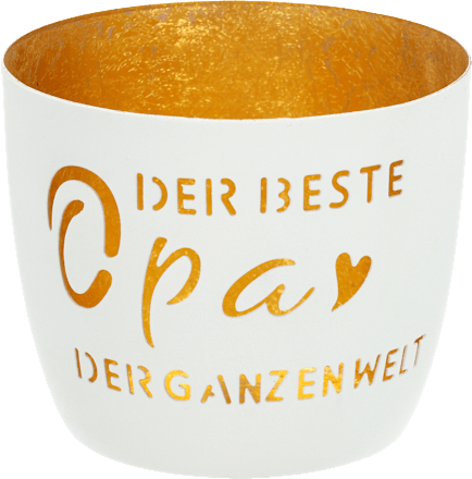 Metallkerzenhalter mit Spruchausstanzung "Opa", weiß-gold Dekorieren & Einrichten