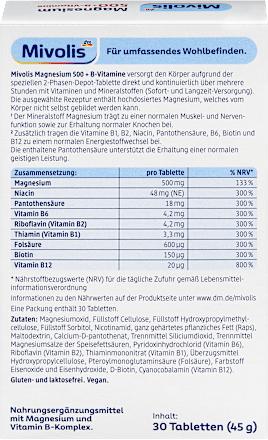 Tabletten Magnesium 500+ B-Vitamine Mivolis