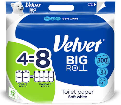 toaletní papír BIG ROLL, 4x300 útržků Velvet