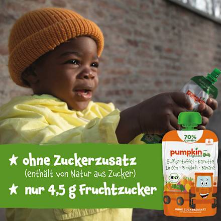 Quetschie Süßkartoffel, Karotte, Linsen, Brokkoli & Banane ab 8 Monaten pumpkin organics
