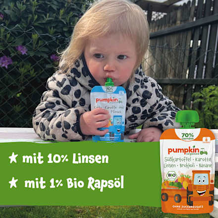 Quetschie Süßkartoffel, Karotte, Linsen, Brokkoli & Banane ab 8 Monaten pumpkin organics
