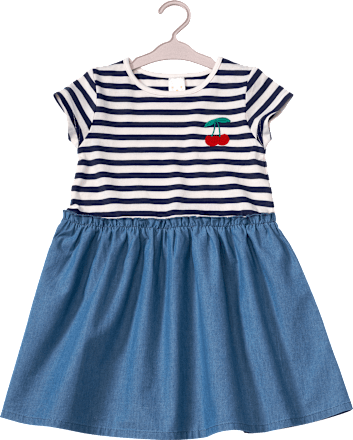 Kleid mit Streifen-Muster & Kirsch-Applikation, blau & rot, Gr. 134 ALANA