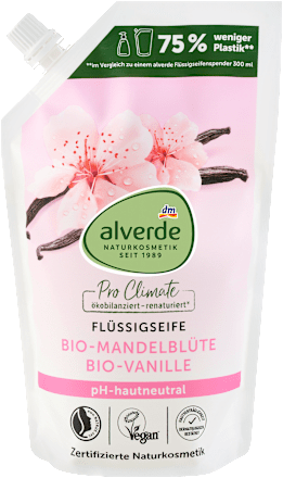Ricarica sapone liquido al fiore di mandorlo bio e alla vaniglia bio alverde