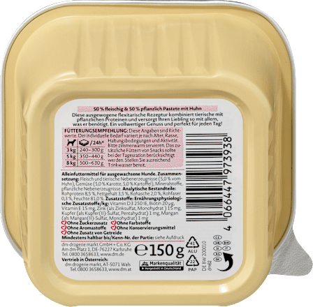 Hrană completă pentru câini adulți – 50 % carne și 50 % produse vegetale Dein Bestes