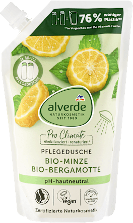 Ápoló tusfürdő bio mentával és bio bergamottal, utántöltő alverde NATURKOSMETIK