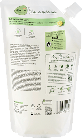 Ápoló tusfürdő bio mentával és bio bergamottal, utántöltő alverde NATURKOSMETIK