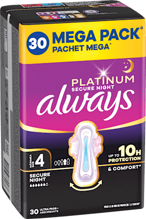 Egészségügyi betét Platinum, 4-es méret, secure night, Mega Pack always