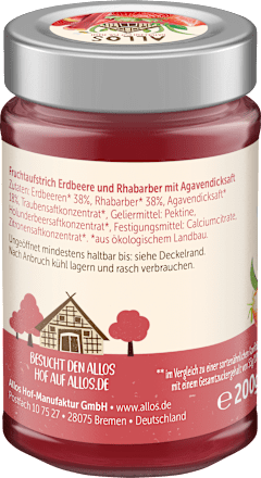 Fruchtaufstrich Erdbeere + Rhabarber Frucht Pur 75% ALLOS