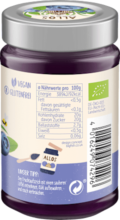 Fruchtaufstrich Heidelbeere Frucht Pur 75% ALLOS