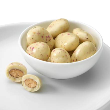 pražené mandle v bílé čokoládě s citronovou příchutí dmBio