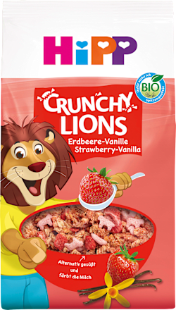 Kindermüsli Crunchy Lions Erdbeere-Vanille, ab 3 Jahren HiPP