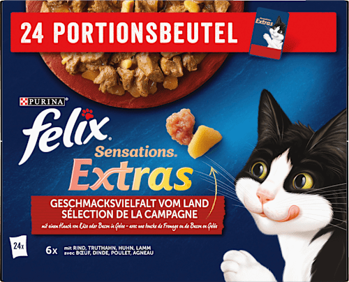 Nassfutter Katze Geschmacksvielfalt vom Land, Sensations Extras Multipack (24x85 g) Felix