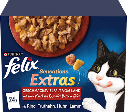 Nassfutter Katze Geschmacksvielfalt vom Land, Sensations Extras Multipack (24x85 g) Felix