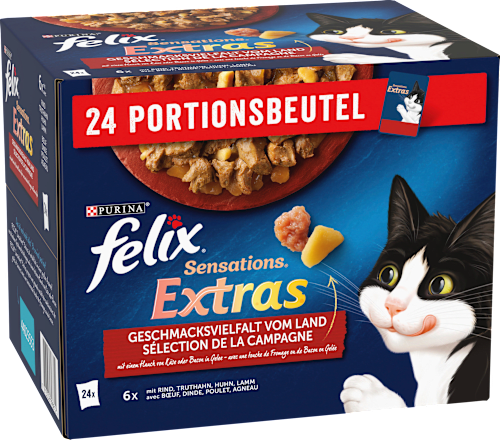 Nassfutter Katze Geschmacksvielfalt vom Land, Sensations Extras Multipack (24x85 g) Felix