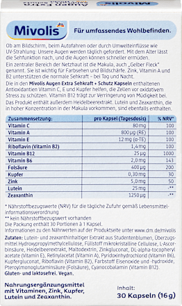 Augen Extra Sehkraft + Schutz, Tag + Nacht, Kapseln, 30 St Mivolis