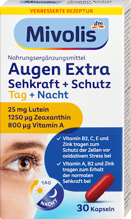 Augen Extra Sehkraft + Schutz, Tag + Nacht, Kapseln, 30 St Mivolis