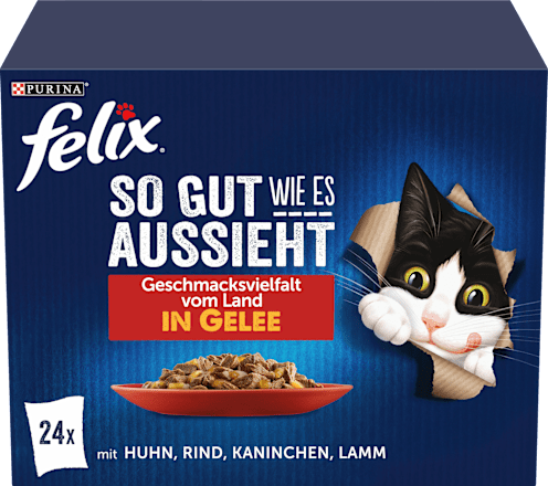 Nassfutter Katze, Geschmacksvielfalt vom Land in Gelee,Multipack (24x85 g) Felix