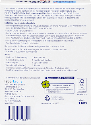 Selbsttest mit Laboranalyse Eisen, 1 Anwendung Mivolis