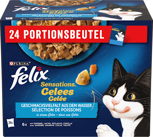 Nassfutter Katze, Sensations Gelée - Geschmacksvielfalt aus dem Wasser, Multipack (24x85  g) Felix