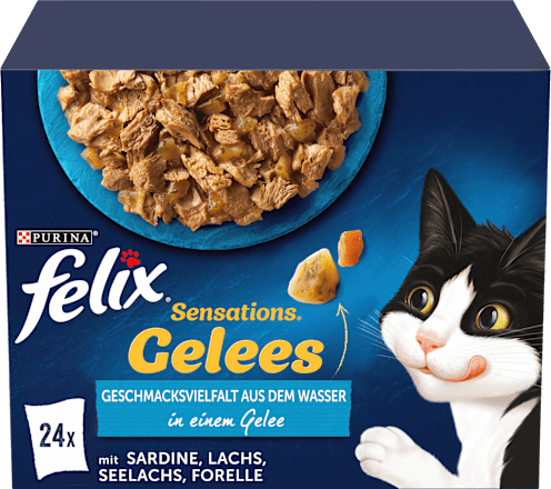 Nassfutter Katze, Sensations Gelée - Geschmacksvielfalt aus dem Wasser, Multipack (24x85  g) Felix