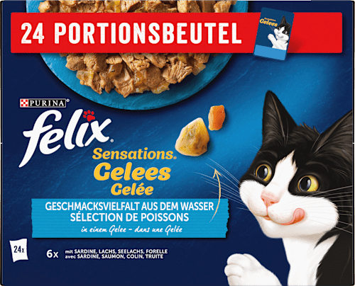 Nassfutter Katze, Sensations Gelée - Geschmacksvielfalt aus dem Wasser, Multipack (24x85  g) Felix