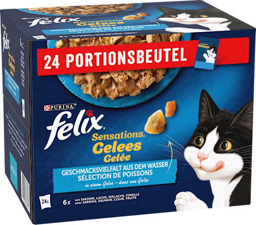 Nassfutter Katze, Sensations Gelée - Geschmacksvielfalt aus dem Wasser, Multipack (24x85  g) Felix