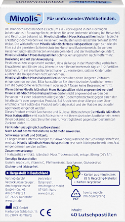 Izlandi zuzmó torokfertőtlenítő pasztillák, menta ízesítéssel Mivolis