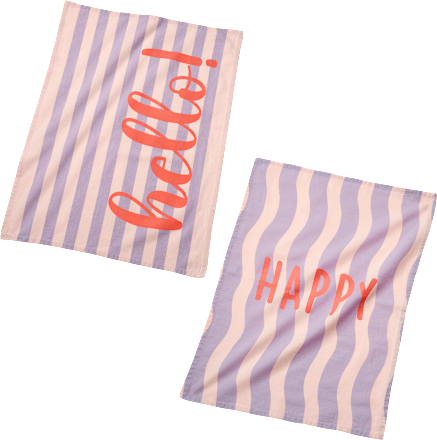 Geschirrtücher aus Baumwolle "happy/hello", lila/rosa Vito & Joe