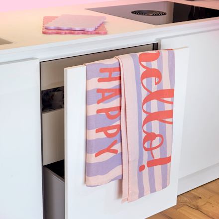 Geschirrtücher aus Baumwolle "happy/hello", lila/rosa Vito & Joe