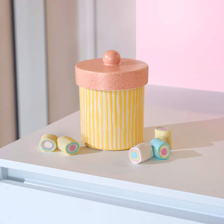 Aufbewahrungsdose aus Steinzeug, gelb/peach (18x14 cm) dm home