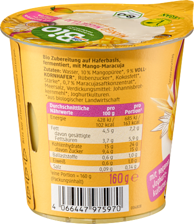 Fermentirani veganski pripravak na bazi zobi s mangom i marakujom, s veganskim jogurtnim kulturama dmBio