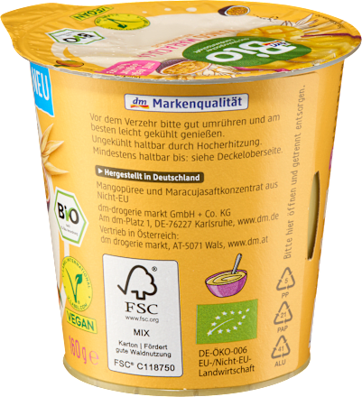 Fermentirani veganski pripravak na bazi zobi s mangom i marakujom, s veganskim jogurtnim kulturama dmBio
