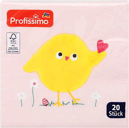 Ubrusi, 3-slojni, motiv pilića i srca, 25 x 25 cm Profissimo