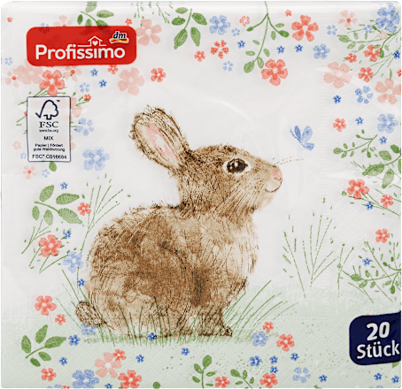 Salvete 3-slojne, 33 x 33 cm - zec, cvijeće i leptir Profissimo